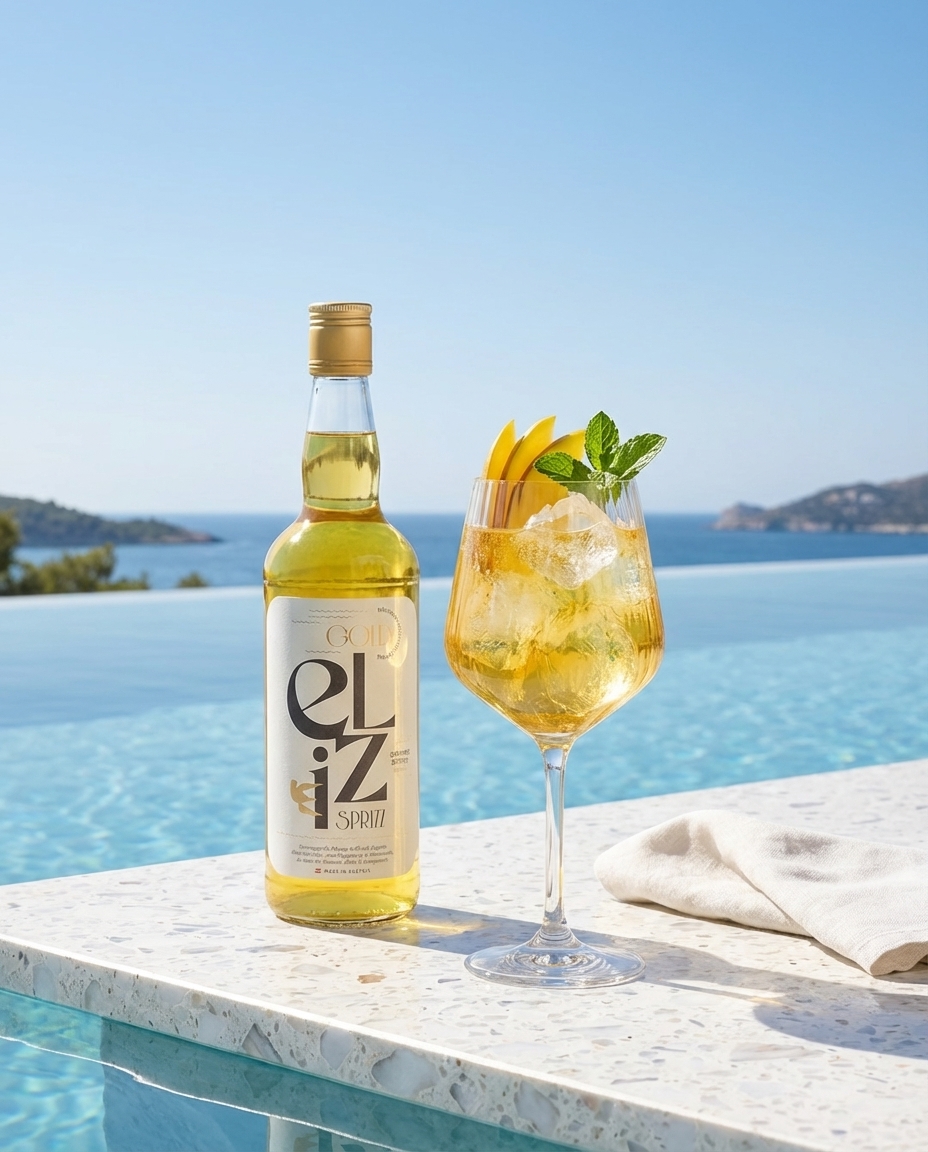 Eliz Sprizz Cocktail am Pool mit Meerblick